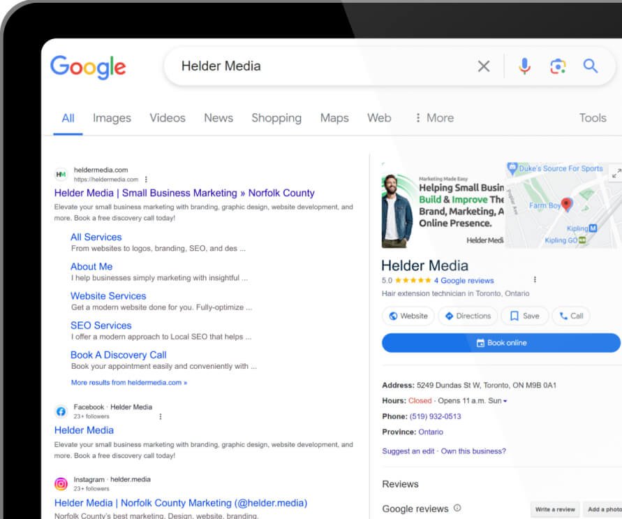 SEO results for Helder Media