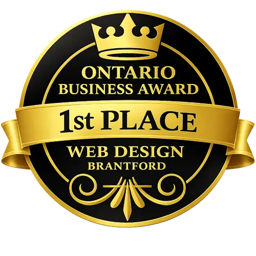 Helder Media's 2026 Ontario Business Awards Winner Badge for Best Web Design Brantford