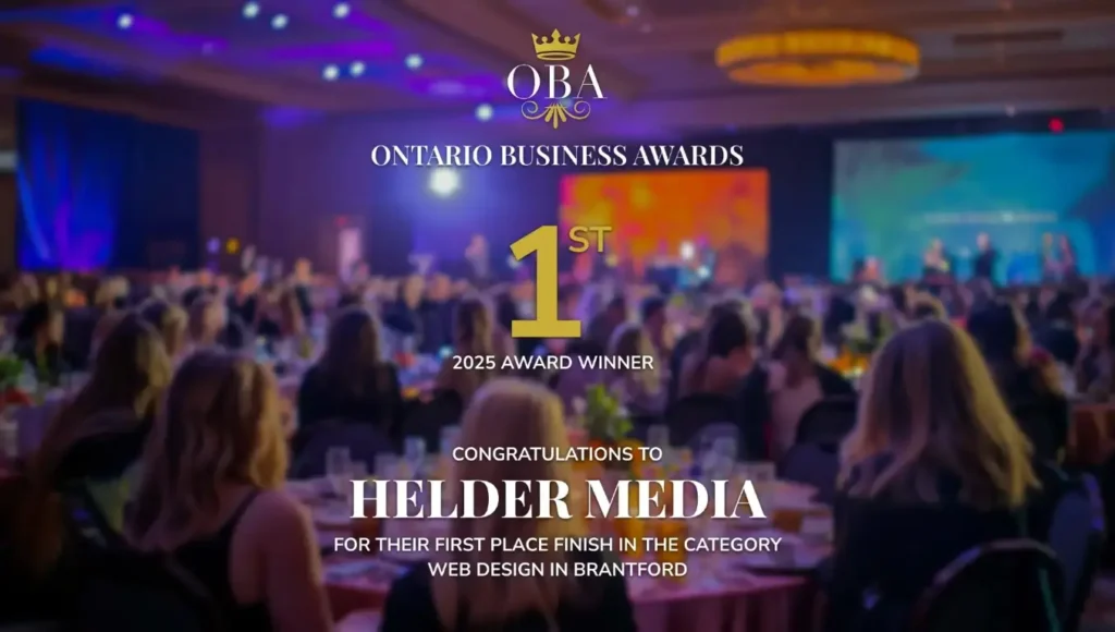 Helder Media's first place award for web designers - brantford at the Ontario Business Awards